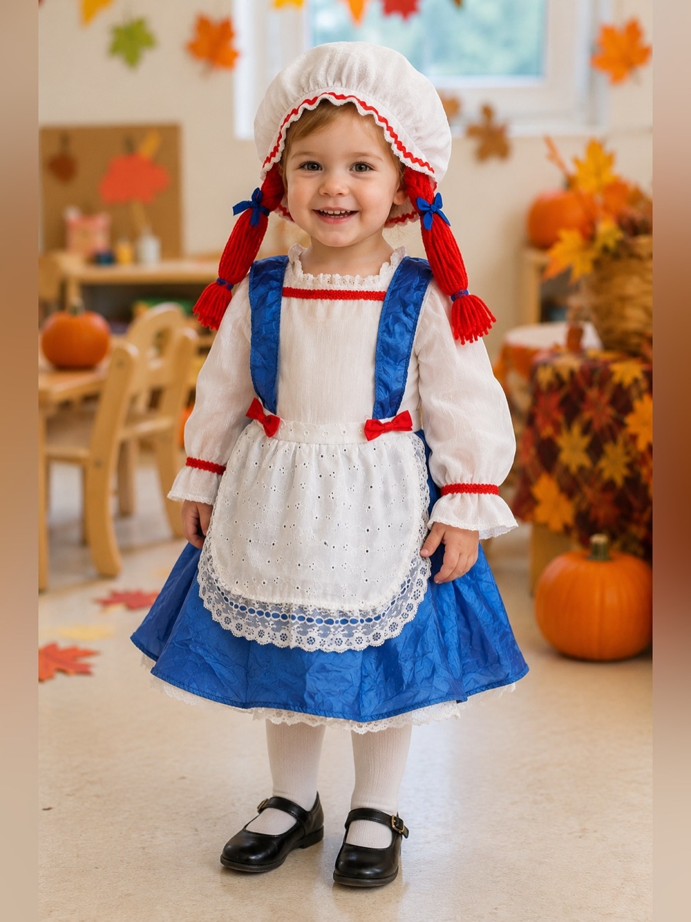 Rubie’s Raggedy Ann Costume Girls Size 2T Dress & Bonnet with Yarn Hair